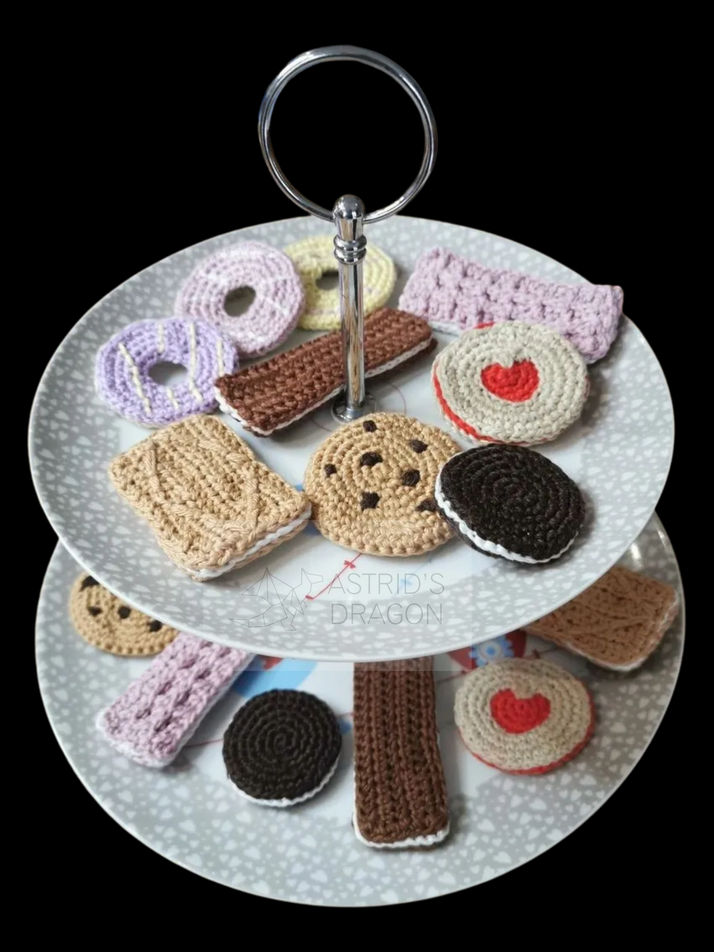 A set of crocheted biscuits on a plate